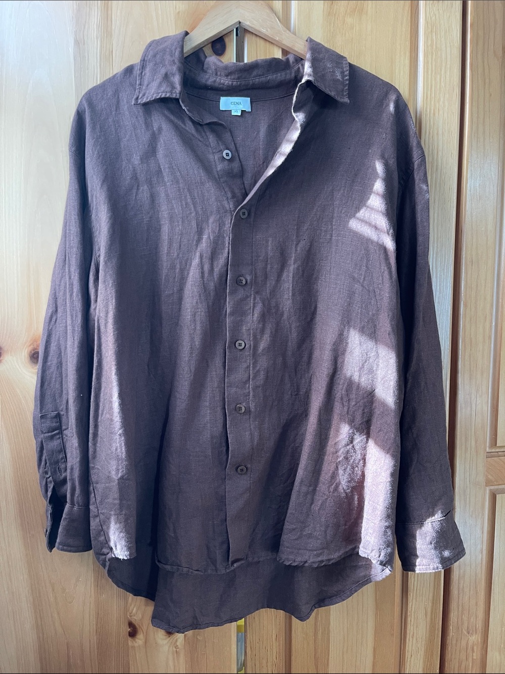OZMA Vija 100% Linen Chocolate Brown Button-Front